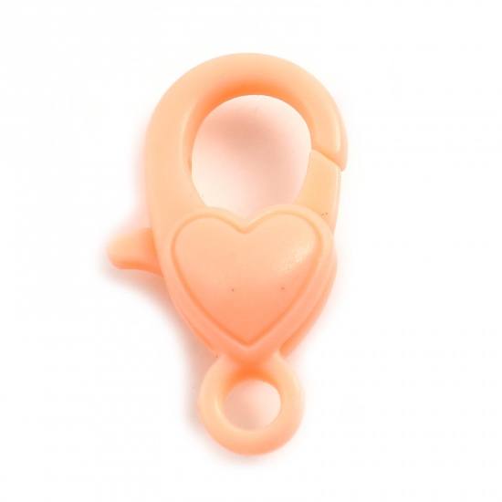 Bild von ABS Plastik Karabinerverschluss Herz Orange Rosa 22mm x 13mm, 30 Stück