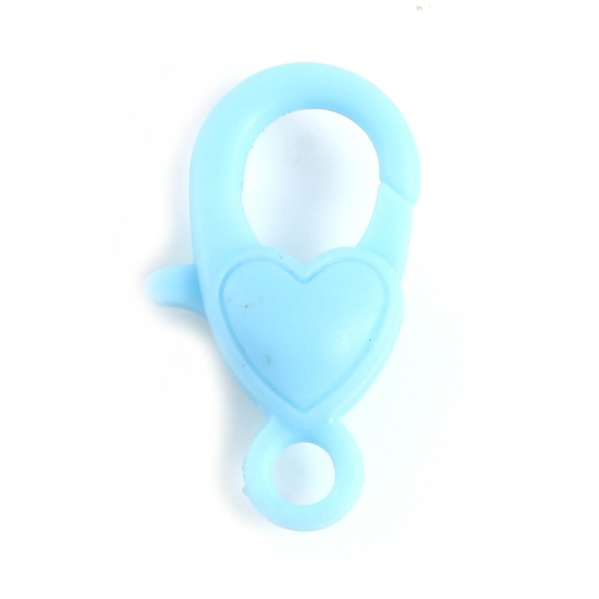 Bild von ABS Plastik Karabinerverschluss Herz Hellblau 22mm x 13mm, 30 Stück