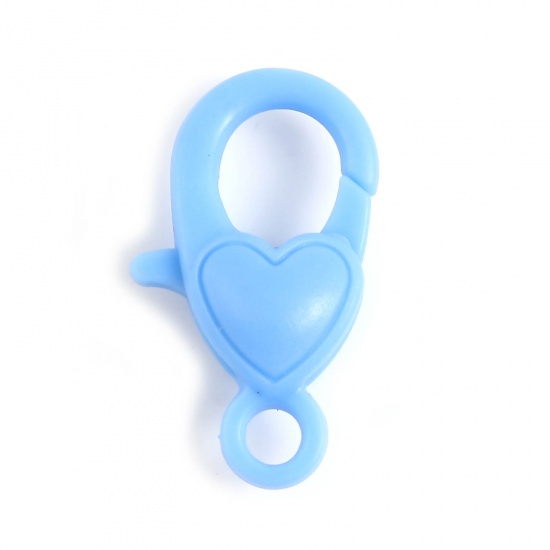Bild von ABS Plastik Karabinerverschluss Herz Hellblau 22mm x 13mm, 30 Stück