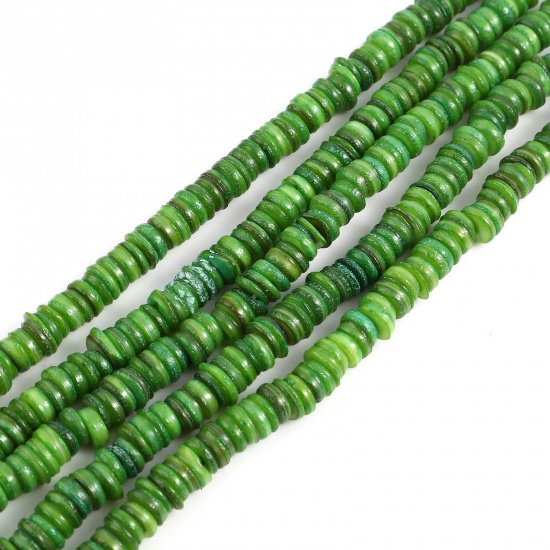 シェル ビーズ 円形 緑 染め 約 6mm直径、 穴： 1mm、 39cm - 38.5cm長さ、 1 連 （約 195ビーズ /一連） の画像