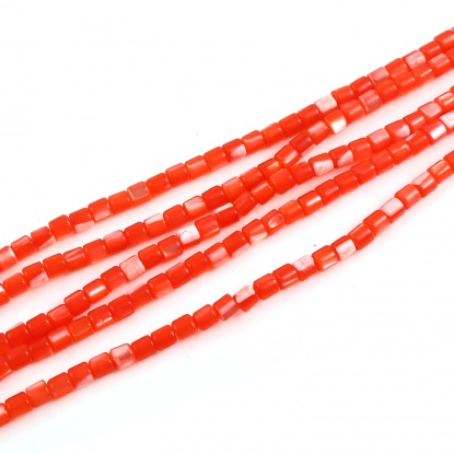 Image de Perles en Coquille Colonne Rouge à Strass Coloré 4mm x 3.5mm-3.5mm x 3.5mm, Taille de Trou: 1mm, 40.5cm - 40cm long, 1 Enfilade （Env. 112 Pcs/Enfilade)