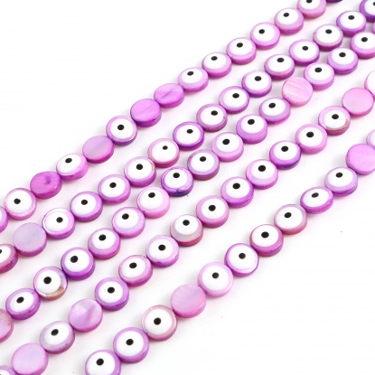 Image de Perles en Coquille Rond Violet Œil Mauvais à Strass Émail 8mm Dia, Taille de Trou: 0.9mm, 38.3cm - 37.8cm long, 1 Enfilade （Env. 48 Pcs/Enfilade)