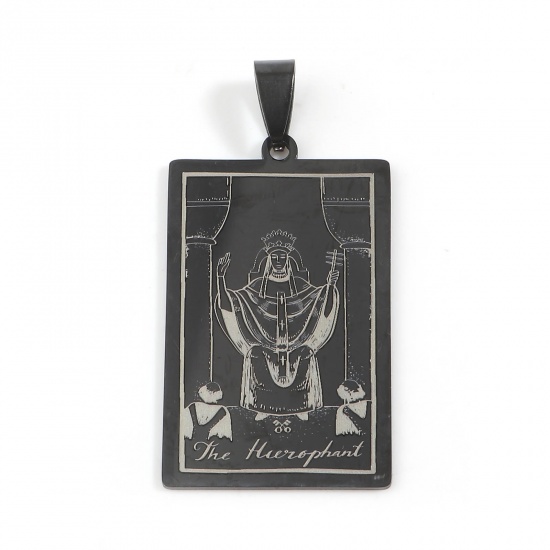Picture of 201 Stainless Steel Tarot Pendants Rectangle Gunmetal Message " THE HIEROPHANT " 48mm x 24mm, 1 Piece