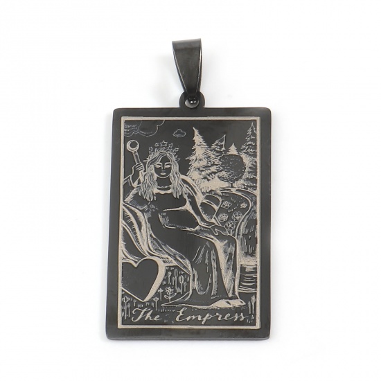 Picture of 201 Stainless Steel Tarot Pendants Rectangle Gunmetal Message " THE EMPRESS " 48mm x 24mm, 1 Piece