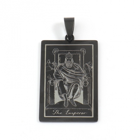 Picture of 201 Stainless Steel Tarot Pendants Rectangle Gunmetal Message " THE EMPEROR " 48mm x 24mm, 1 Piece