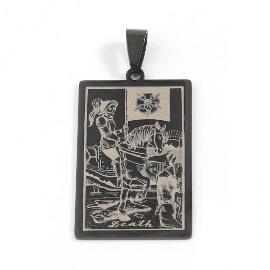 Picture of 201 Stainless Steel Tarot Pendants Rectangle Gunmetal Message " DEATH " 48mm x 24mm, 1 Piece