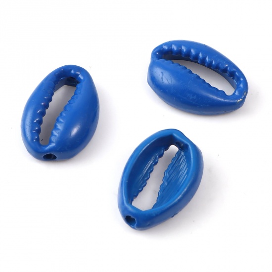 Picture of Zinc Based Alloy Spacer Beads Shell Royal Blue Painted About 17mm x 12mm, Hole: Approx 2.1mm, 5 PCs