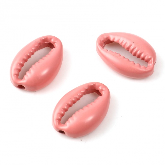 Picture of Zinc Based Alloy Spacer Beads Shell Peach Pink Painted About 17mm x 12mm, Hole: Approx 2.1mm, 5 PCs