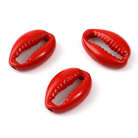 Picture of Zinc Based Alloy Spacer Beads Shell Red Painted About 17mm x 12mm, Hole: Approx 2.1mm, 5 PCs