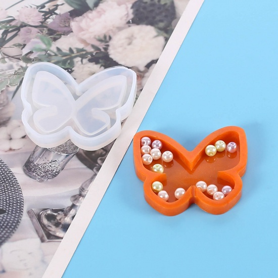Picture of Silicone Resin Mold For Jewelry Making Decoration Butterfly Animal White 6.8cm x 6cm, 1 Piece