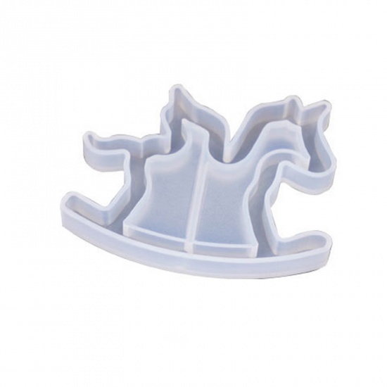 Picture of Silicone Resin Mold For Jewelry Making Pendant Ornaments Rocking Horse White 6.5cm x 5cm, 1 Piece