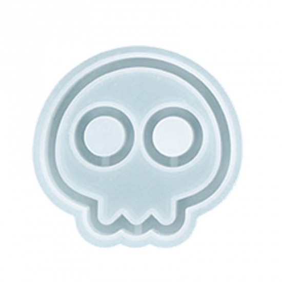 Picture of Silicone Resin Mold For Jewelry Making Decoration Skull White 8.5cm x 8cm, 1 Piece