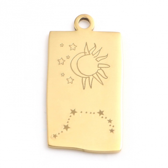 Picture of Stainless Steel Charms Rectangle Gold Plated Aries Sign Of Zodiac Constellations 25.5mm x 13mm, 1 Piece