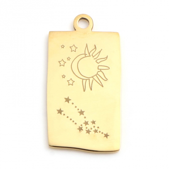Picture of Stainless Steel Charms Rectangle Gold Plated Taurus Sign Of Zodiac Constellations 25.5mm x 13mm, 1 Piece