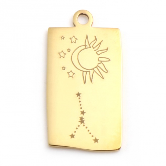 Picture of Stainless Steel Charms Rectangle Gold Plated Cancer Sign Of Zodiac Constellations 25.5mm x 13mm, 1 Piece