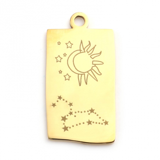Picture of Stainless Steel Charms Rectangle Gold Plated Leo Sign Of Zodiac Constellations 25.5mm x 13mm, 1 Piece