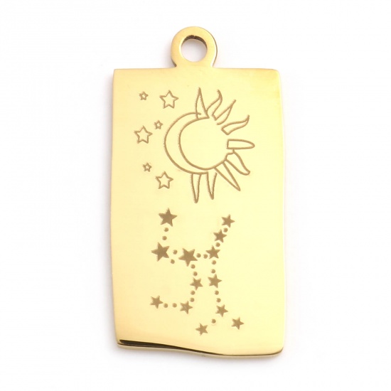 Picture of Stainless Steel Charms Rectangle Gold Plated Virgo Sign Of Zodiac Constellations 25.5mm x 13mm, 1 Piece