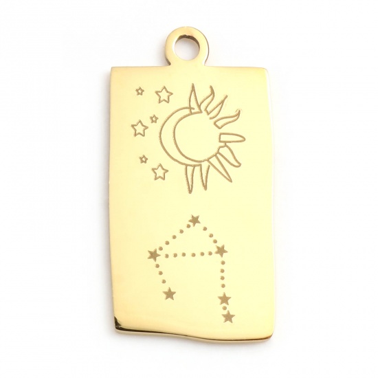 Picture of Stainless Steel Charms Rectangle Gold Plated Libra Sign Of Zodiac Constellations 25.5mm x 13mm, 1 Piece