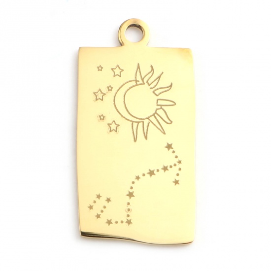 Picture of Stainless Steel Charms Rectangle Gold Plated Scorpio Sign Of Zodiac Constellations 25.5mm x 13mm, 1 Piece