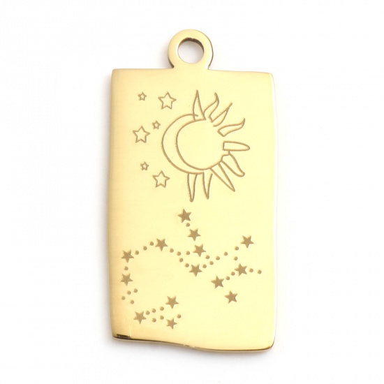 Picture of Stainless Steel Charms Rectangle Gold Plated Sagittarius Sign Of Zodiac Constellations 25.5mm x 13mm, 1 Piece
