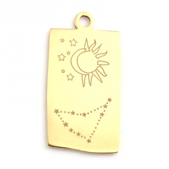 Picture of Stainless Steel Charms Rectangle Gold Plated Capricornus Sign Of Zodiac Constellations 25.5mm x 13mm, 1 Piece