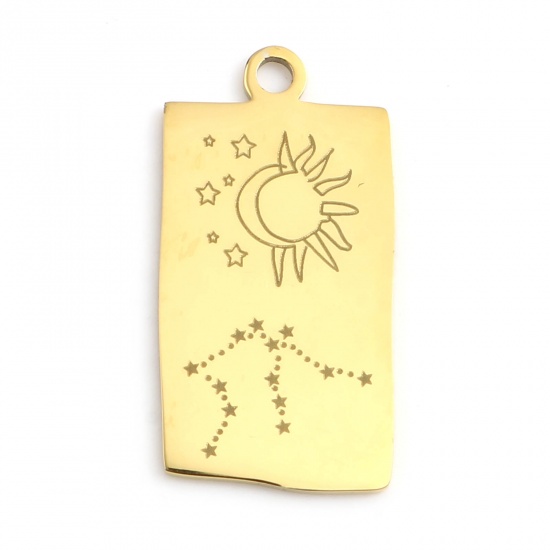 Picture of Stainless Steel Charms Rectangle Gold Plated Aquarius Sign Of Zodiac Constellations 25.5mm x 13mm, 1 Piece