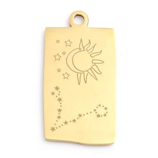Picture of Stainless Steel Charms Rectangle Gold Plated Pisces Sign Of Zodiac Constellations 25.5mm x 13mm, 1 Piece