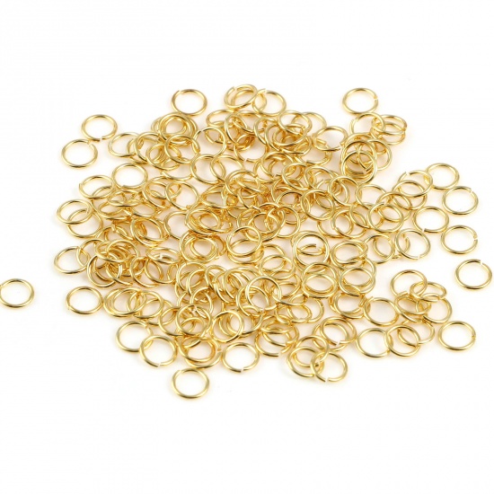 Picture of 0.5mm Sterling Silver Open Jump Rings Findings Circle Ring Gold Plated 4mm Dia., 1 Gram (Approx 50 PCs)