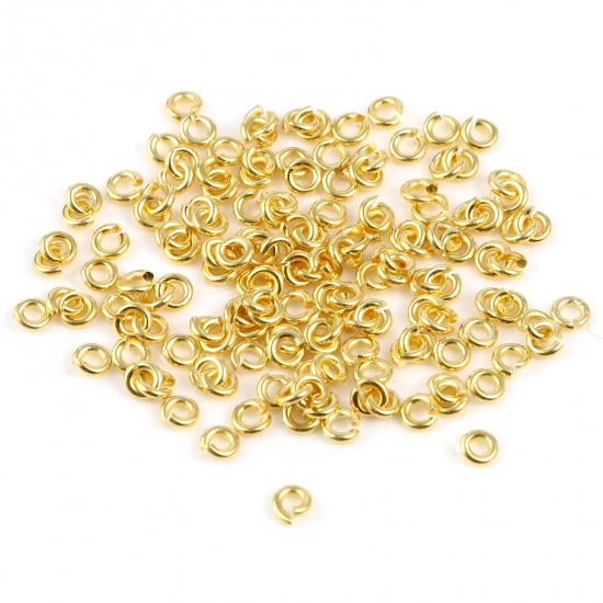 Picture of 0.8mm Sterling Silver Open Jump Rings Findings Circle Ring Gold Plated 3mm Dia., 1 Gram (Approx 22 PCs)