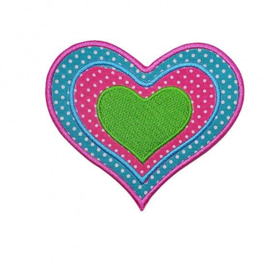 Picture of Fabric Iron On Patches Appliques (With Glue Back) Craft Multicolor Heart 9.5cm x 8cm, 5 PCs