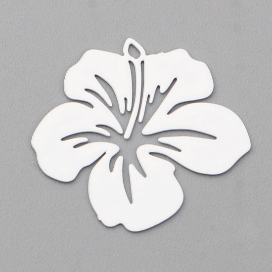 Picture of Copper Filigree Stamping Charms White Flower Painted 21mm x 19mm, 20 PCs