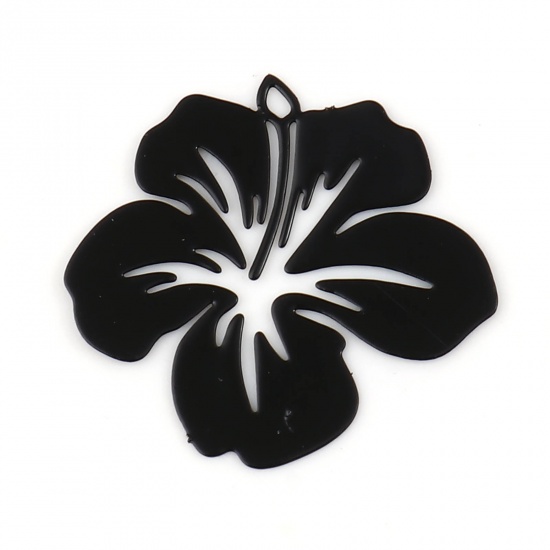 Picture of Copper Filigree Stamping Charms Black Flower Painted 21mm x 19mm, 20 PCs