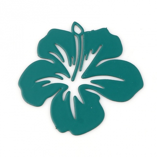 Picture of Copper Filigree Stamping Charms Dark Green Flower Painted 21mm x 19mm, 20 PCs