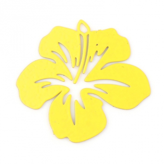 Image de Breloques Estampe en Filigrane en Cuivre Fleur Jaune Laqué 21mm x 19mm, 20 Pcs