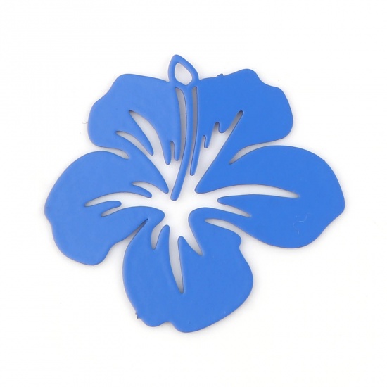 Picture of Copper Filigree Stamping Charms Blue Flower Painted 21mm x 19mm, 20 PCs