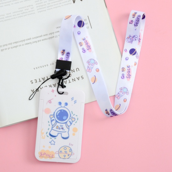 Picture of Light Blue - 1# Cute Cartoon Astronaut Printed Plastic ID Card Holders With Lanyard 11x7cm, 1 Piece