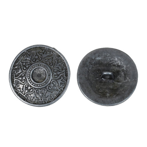 Bild von Zinklegierung Metall Öseknöpfe zum Aufnähen Rund Antiksilber Herz für Cabochon (Für 6mm ) 25mm D 10 Stück