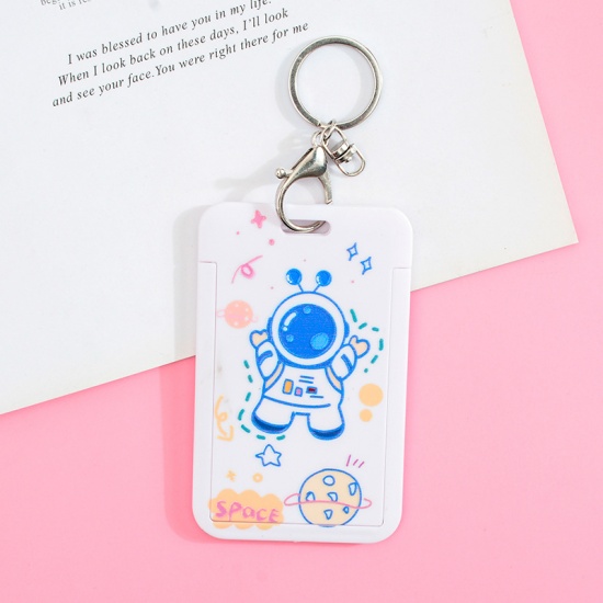 Picture of Light Blue - 1# Cute Cartoon Astronaut Printed Plastic ID Card Holders Keychain Keyring 11x7cm, 1 Piece