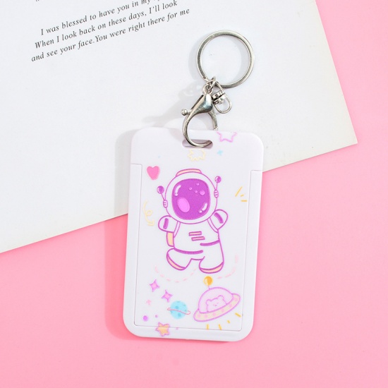 Picture of Mauve - 2# Cute Cartoon Astronaut Printed Plastic ID Card Holders Keychain Keyring 11x7cm, 1 Piece