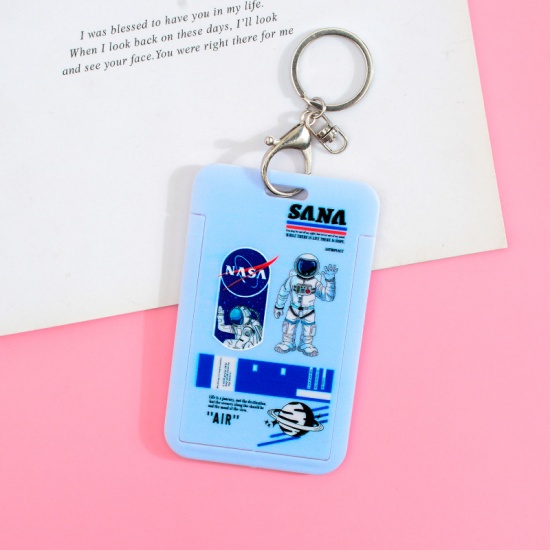 Picture of Blue - 3# Cute Cartoon Astronaut Printed Plastic ID Card Holders Keychain Keyring 11x7cm, 1 Piece