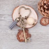 Picture of Vintage Keychain & Keyring Heart Antique Bronze Key Pendant Natural Wood Round Bead Varnish With Velvet Faux Suede Dark Gray Tassel 89mm x 31mm, 1 Piece