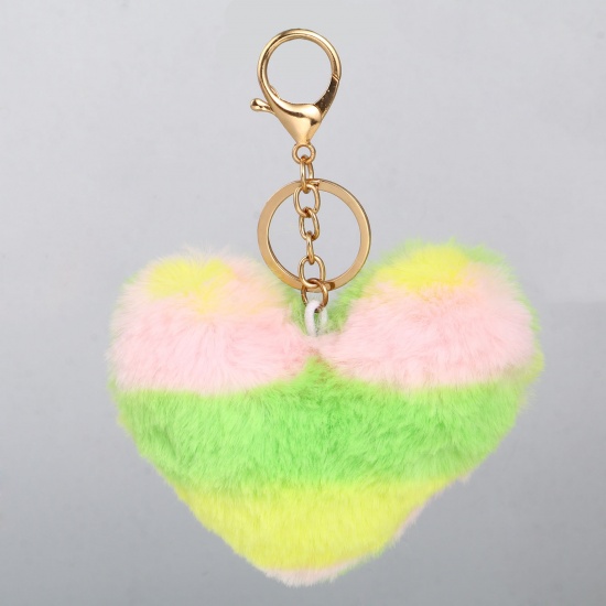 Bild von Plüsch Schlüsselkette & Schlüsselring Vergoldet Bunt Herz Mit zufälligen Muster 14cm, 2 Stück