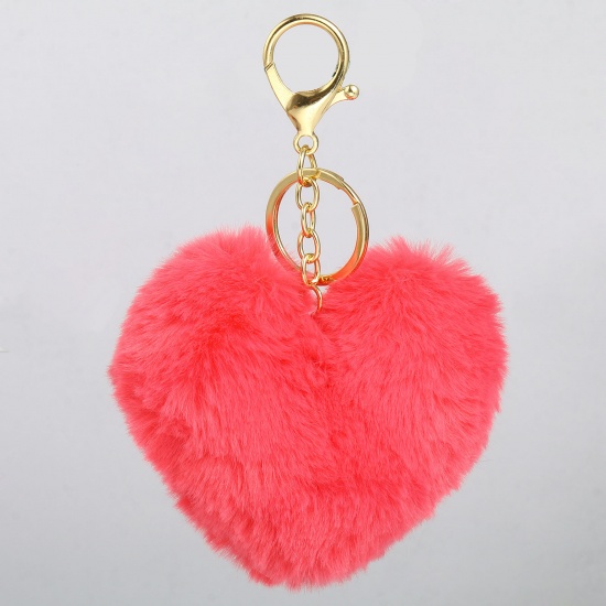 Bild von Plüsch Schlüsselkette & Schlüsselring Vergoldet Hot Pink Herz 14cm, 2 Stück