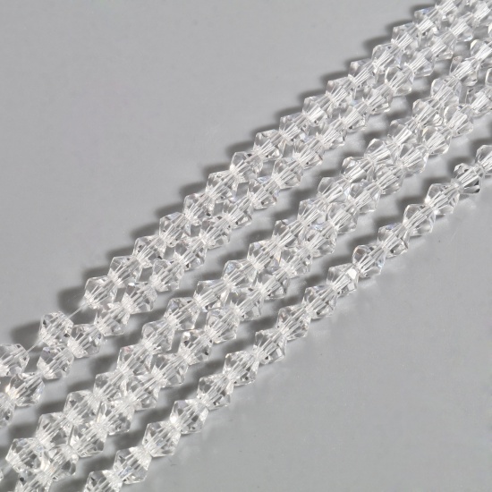 Bild von Glas Perlen Hexagon Transparent Facettiert ca. 4mm x 4mm, Loch: 1mm, 40cm - 39.5cm lang, 5 Stränge (ca. 98 Stück/Strang)