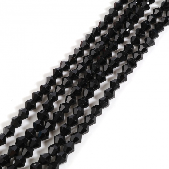 Immagine di Vetro Perline Esagono Nero Sezione Circa 4mm x 4mm, Foro: Circa 1mm, lunghezza: 40cm - 39.5cm, 5 Fili (Circa 98 Pezzi/Treccia)