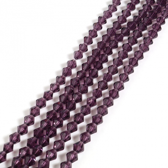 Immagine di Vetro Perline Esagono Violetto Sezione Circa 4mm x 4mm, Foro: Circa 1mm, 5 Fili (Circa 98 Pezzi/Treccia)