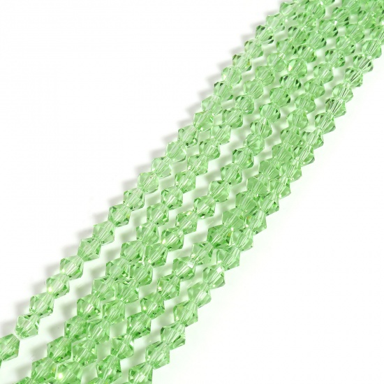 Bild von Glas Perlen Hexagon Grün Facettiert ca. 4mm x 4mm, Loch: 1mm, 40cm - 39.5cm lang, 5 Stränge (ca. 98 Stück/Strang)
