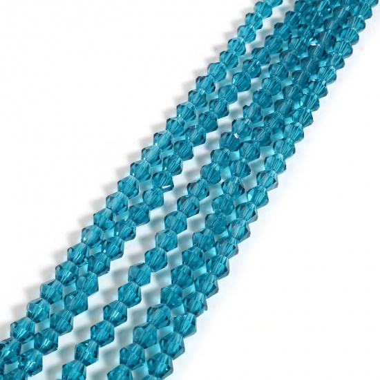 Immagine di Vetro Perline Esagono Blu Pavone Sezione Circa 4mm x 4mm, Foro: Circa 1mm, lunghezza: 40cm - 39.5cm, 5 Fili (Circa 98 Pezzi/Treccia)