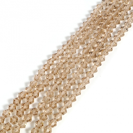 Bild von Glas Perlen Hexagon Silber Champagner Facettiert ca. 4mm x 4mm, Loch: 1mm, 40cm - 39.5cm lang, 5 Stränge (ca. 98 Stück/Strang)