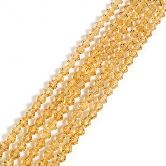 Bild von Glas Perlen Hexagon Gold Champagner Facettiert ca. 4mm x 4mm, Loch: 1mm, 40cm - 39.5cm lang, 5 Stränge (ca. 98 Stück/Strang)